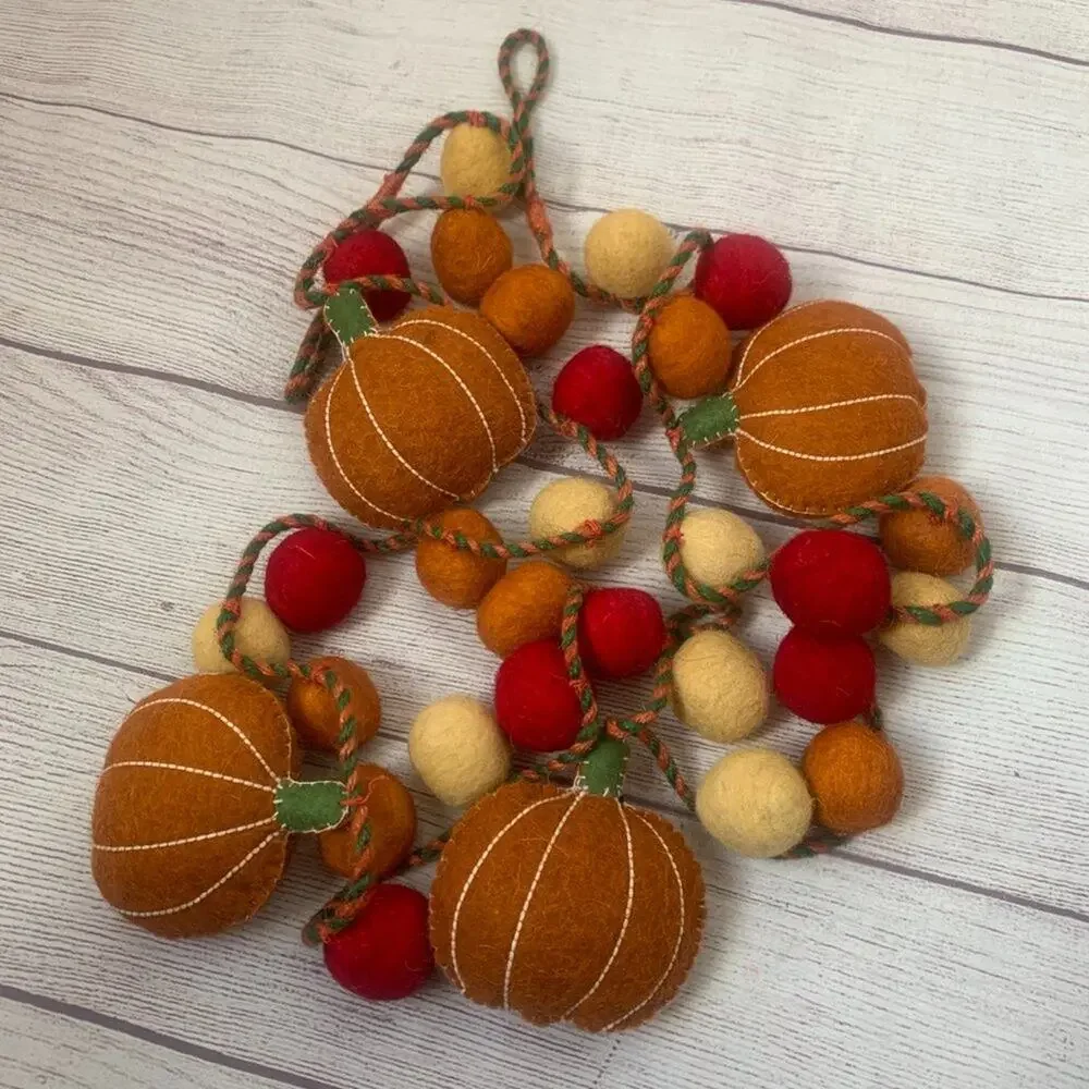 Haymarket Square Pumpkin Felt Ball Fall Garland Jute String Fall Thanksgiving 6'